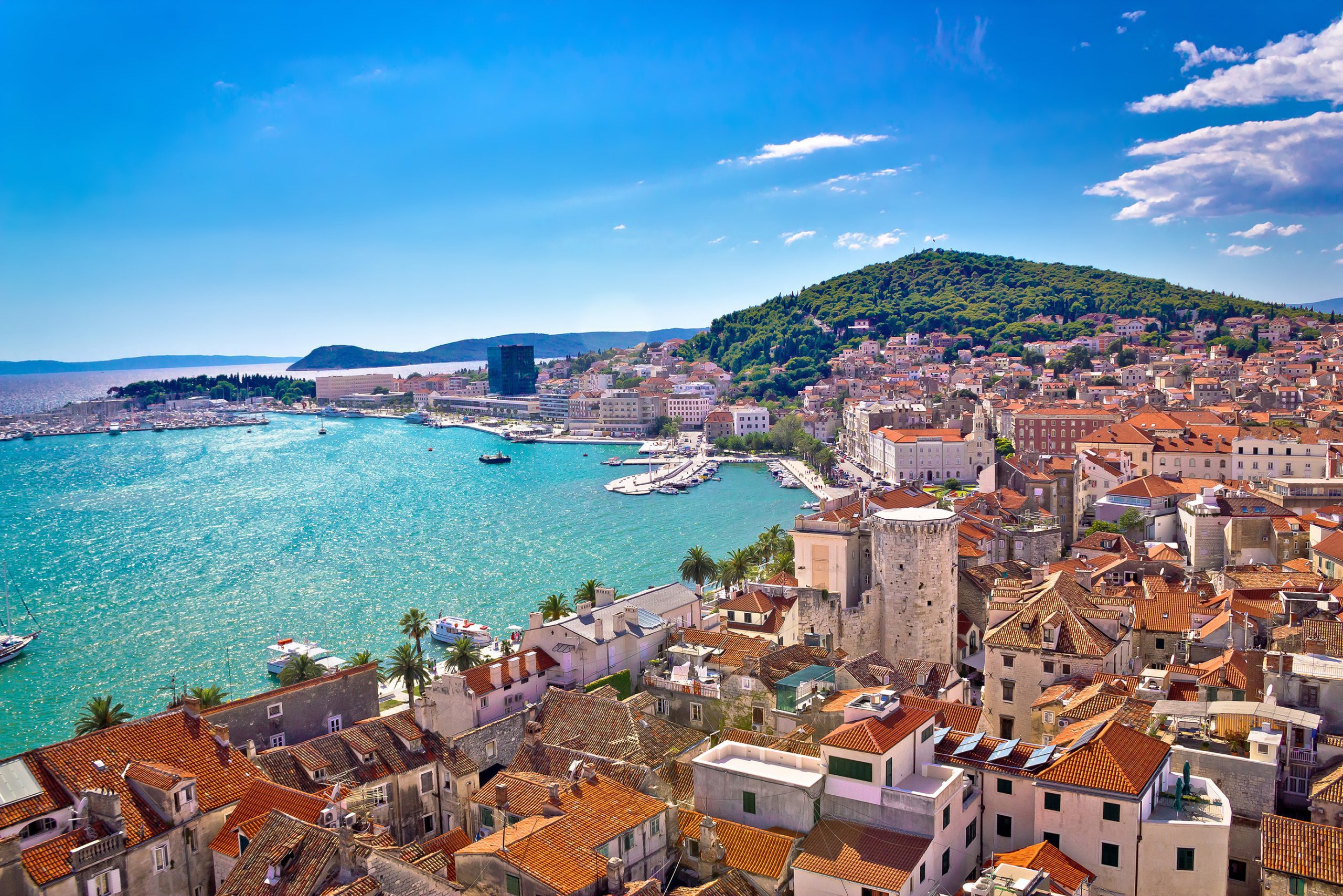 Split, Croatia and the Adriatic waterfront from above