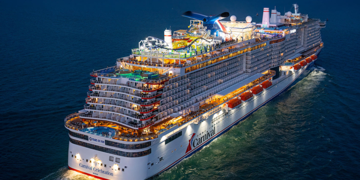 Carnival Celebration sailing at night